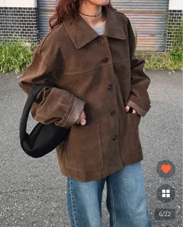 브라운 스웨이드 트래커 자켓 오버 사이즈