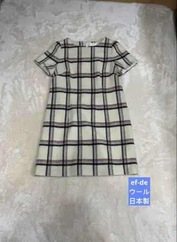 ef-de 울 체크 무늬 반팔 원피스 일본제 빅 사이즈