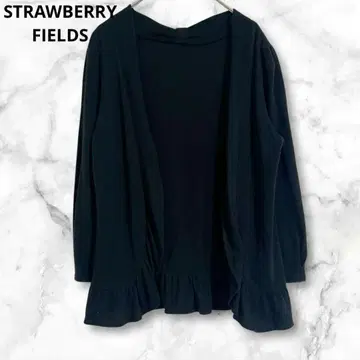 스트로베리 필드 블랙 프릴 밑단 긴팔 가디건 겉옷 아크릴 혼방