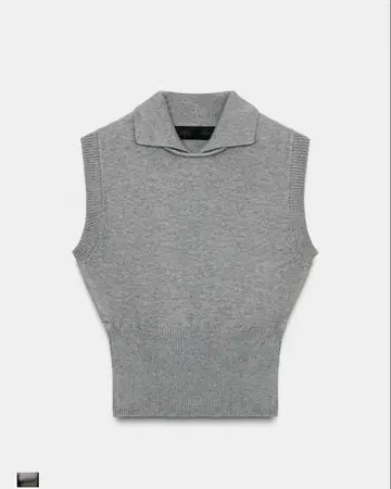 ZARA 폴로 옷깃 니트 베스트 그레이 M