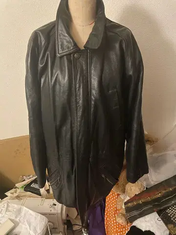 가죽 롱 자켓 블랙