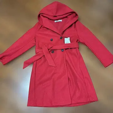 ZARA 레드 후드 부착 더블 버튼 롱 코트