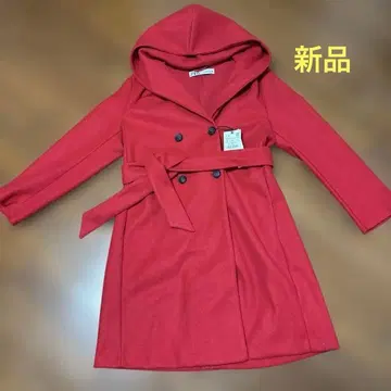 ZARA 레드 후드 부착 더블 버튼 롱 코트