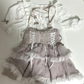 노에미 셋업 넥 프릴 블라우스 리본 펄 치마바지