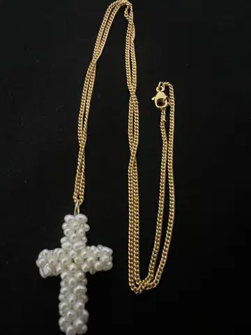 펄 크로스 목걸이 SWAROVSKI 골드 체인