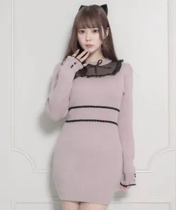 pium 튤 프릴 도리 니트 원피스