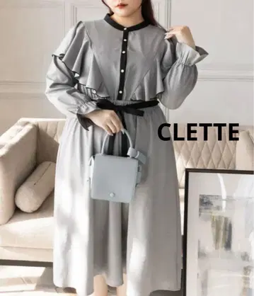 쿠레트 롱 원피스 배색 프릴 원피스 장지갑 그레이 4L