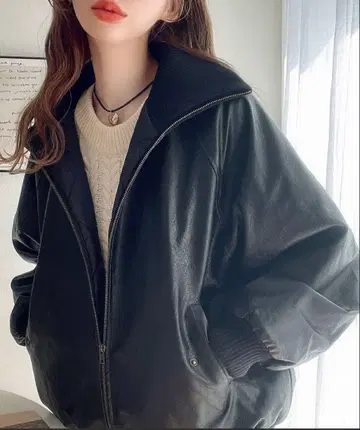 자켓 블루종 리브 터틀 페이크 가죽 자켓 S