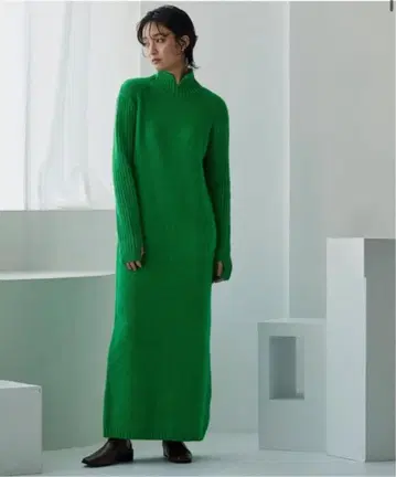그린 니트 롱 원피스 긴팔 miette