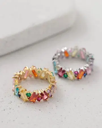 ChooMia 컬러풀 스퀘어 지르콘 반지 (시착만 한 상품)