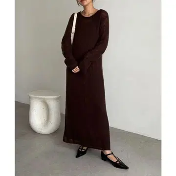 CAPRICIEUX LE'MAG 텐셀 울 맥시 원피스 브라운