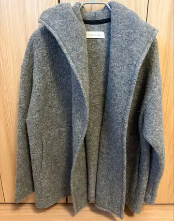 갤러리 비 후드 부착 그레이 울 코트