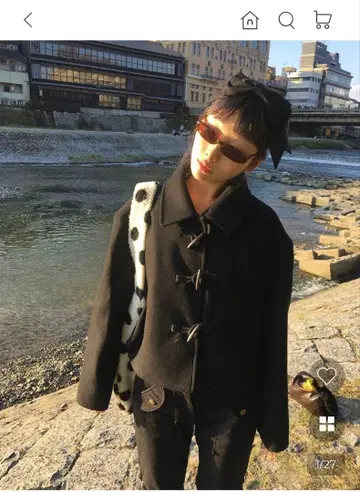 컬러 넥 더플 숏코트