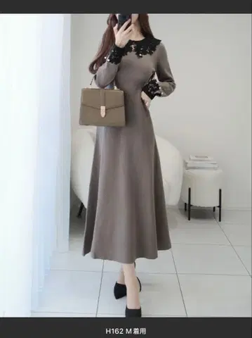 [ mily bilet ] 레이스 카라 니트 원피스