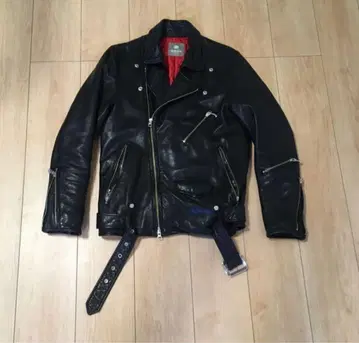 nano 블랙 가죽 더블 라이더 자켓