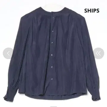 SHIPS 솔리드 개더 블라우스 네이비