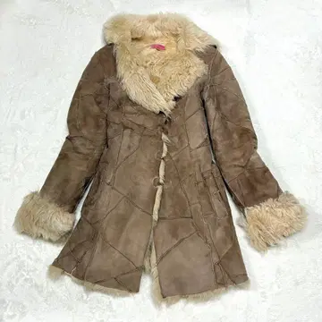 무스탕 자켓 코트 벨트 포함 브라운 프리 사이즈 Y2K