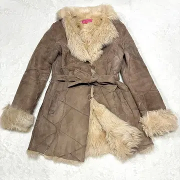 VINTAGE 무스탕 코트 벨트 포함 브라운 프리 사이즈 Y2K