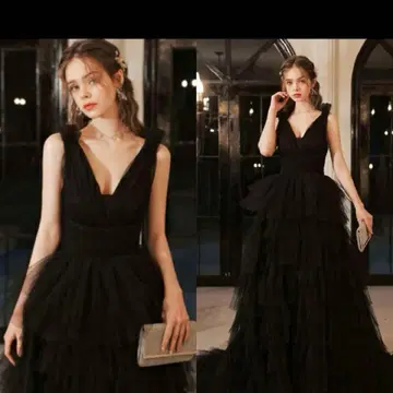 블랙 티어드 롱 드레스