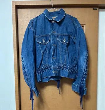 크롭 데님 자켓 레이스업