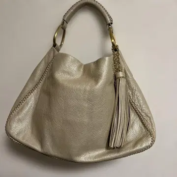 새상품급 SAZABY 골드 베이지 가죽 숄더백 태슬 포함