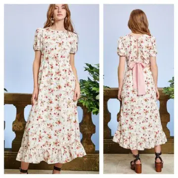 [택 포함 새상품] 시스터 제인 백리본 플라워 퍼프 슬리브 원피스