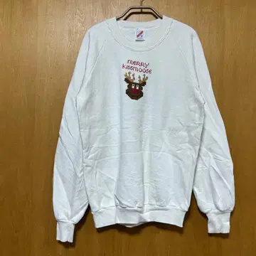 JERZEES M 사이즈 화이트 맨투맨 크리스마스 산타 루돌프