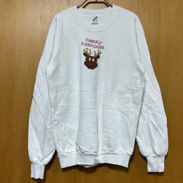 JERZEES M 사이즈 화이트 맨투맨 크리스마스 산타 루돌프