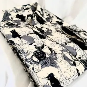 고양이 무늬 프렌치불 패턴 애니멀 올 패턴 셔츠 라이트 그레이