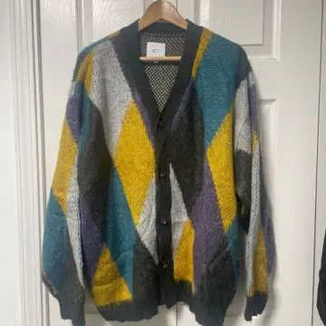 빅 실루엣 모헤어 터치 멀티 디자인 V넥 니트 가디건 M