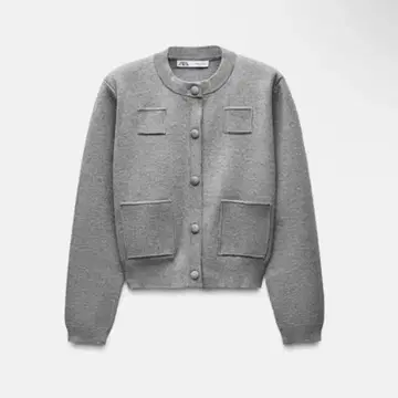ZARA 플레인 니트 자켓 패디드 숄더 가디건