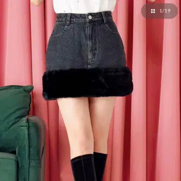 Darich 다리치 포인트 퍼 데님 미니 스커트 S 사이즈