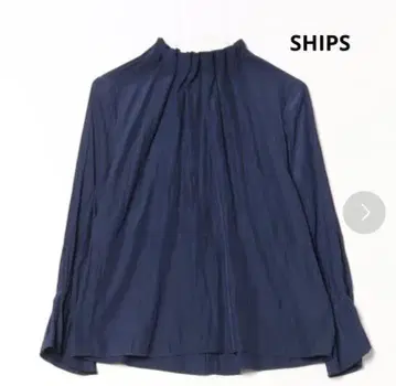 SHIPS 쉽스 하이넥 개더 롱 슬리브 블라우스 네이비