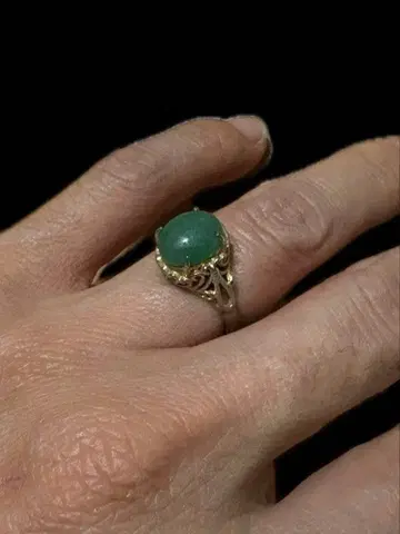 구제샵 구매! 그린 컬러 스톤 부착 SILVER 각인 빈티지 반지