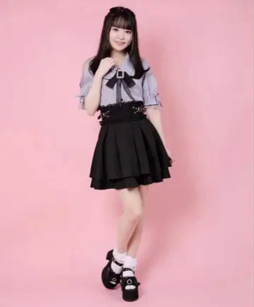 ROJITA 크로스 벨트 2단 플레어 스커트 로지타 블랙