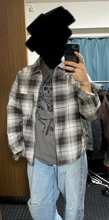 H&M 체크 자켓 브라운