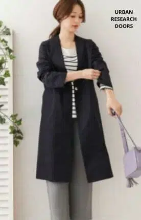 어반 리서치 도어스 코튼 노카라 코트 네이비