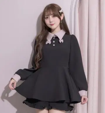 pium 리본 칼라 긴팔 셋업