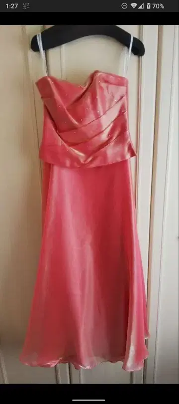 스트랩리스 핑크 컬러 드레스 2피스