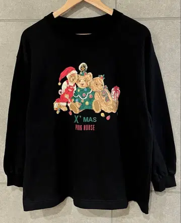 계절 도래! PINK HOUSE 크리스마스 베어 프린트 트레이닝복 F