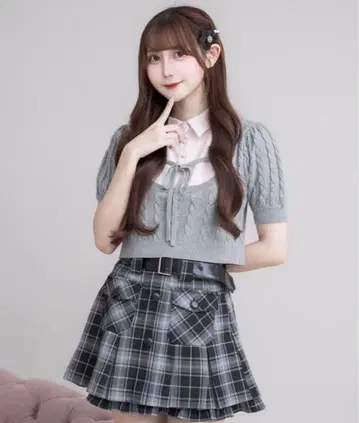 Pium 피움 플리츠 스커트 체크 그레이