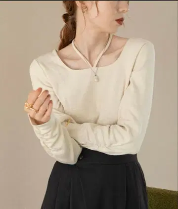 hinari 멜란지 디자인 상의 아이보리