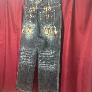 Indian Motorcycle 아메리카 원주민 자수 데님 팬츠 W34