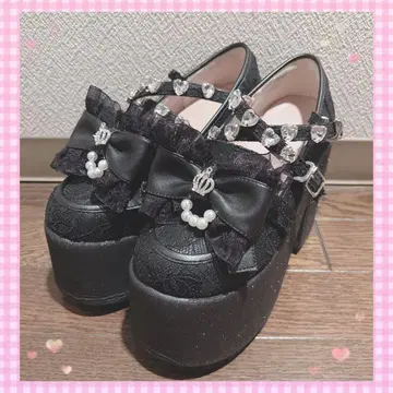 Ank Rouge 크라운 리본 신발 블랙 M 지뢰 통굽 양산형