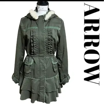 arrow 밀리터리 후드 부착 코트 프릴 모즈 코트 아우터 겉옷
