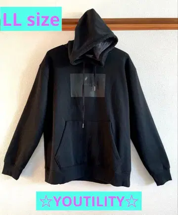 블랙 후드 맨투맨 프론트 포켓 부착