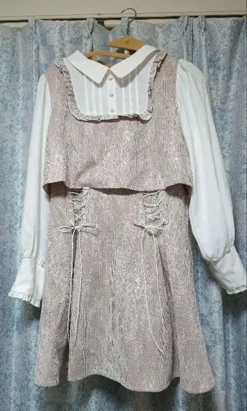 유메텐보 요크 프릴 레이스업 셋업풍 도킹 원피스 4L