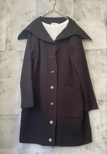 yuw 블랙 롱 니트 코트 가디건 세일러 카라 모드 로리즈팜