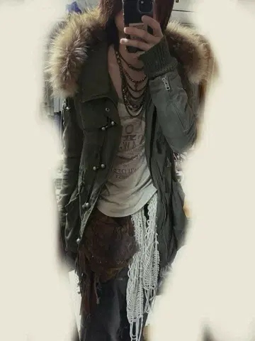 퍼 달린 모즈 코트 아열대 페어리 그런지