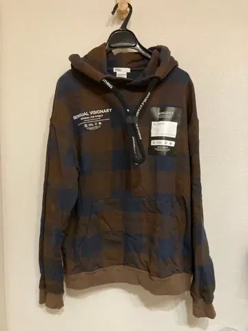 새상품급 더블 스탠다드 클로징 브라운 x 네이비 체크 후드티 프리